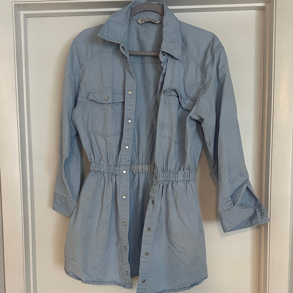 Zara cotton linen blue shirt dress